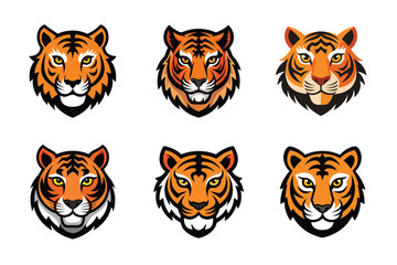 Tiger head mascot icon vector illustration. Animal head logo set