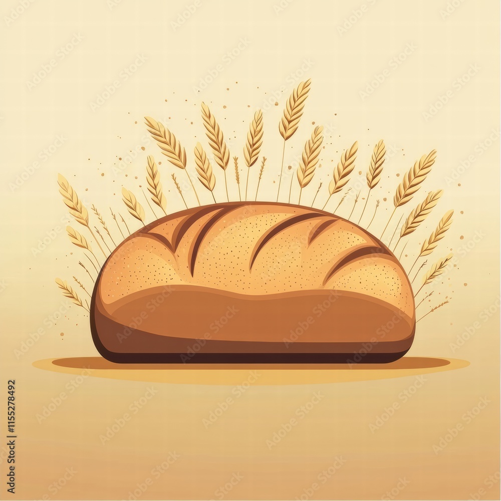 Poster minimalist bread loaf with wheat grains showcases a simple design and features copy space for custom