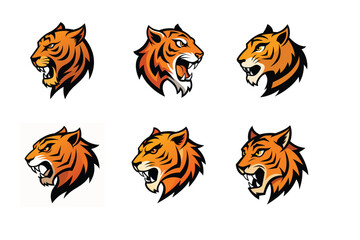Tiger head mascot icon vector illustration. Animal head logo set