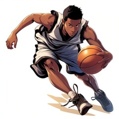 Dynamic Cartoon Basketball Player Dribbling Ball