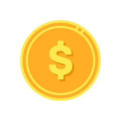 Gold coin flat icon. Dollar coin. Coin with dollar sign. Money symbol. American currency. Vector illustration.