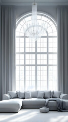 Fototapeta premium 3D Render Living Room with Arch Window