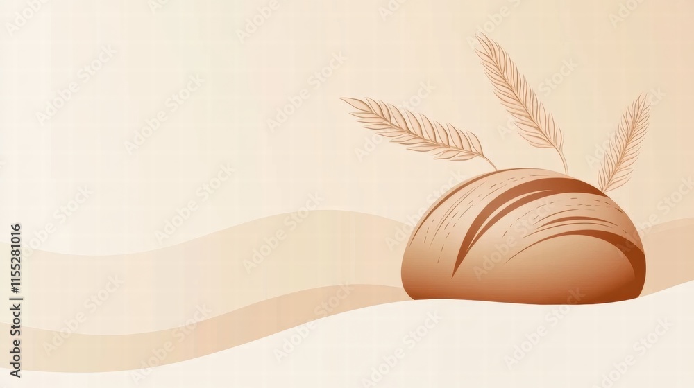Aufkleber minimalist bread loaf design with wheat grains ideal for template use or copy space. generative ai