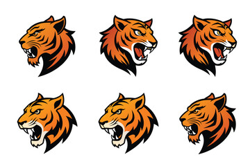Fototapeta premium Tiger head mascot icon vector illustration. Animal head logo set