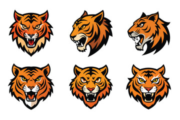 Tiger head mascot icon vector illustration. Animal head logo set