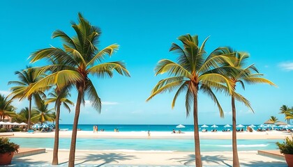 Fototapeta premium Tropical Paradise Beach Resort With Palm Trees