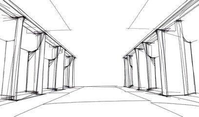 Fototapeta premium Elegant Minimalist Architectural Sketch: Hallway Perspective. AI Generated