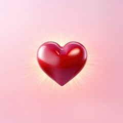 Valentine heart and commitment concept. Shiny red heart on a soft pink background radiating warmth and love.