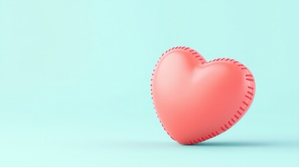 Obraz premium Valentine heart and commitment concept. A soft pink heart-shaped cushion on a light blue background.