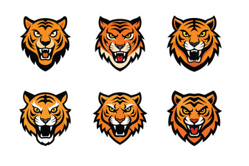 Tiger head mascot icon vector illustration. Animal head logo set