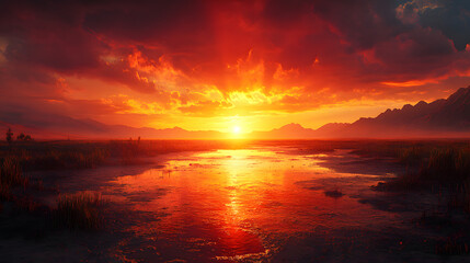 Swamp under the sunset