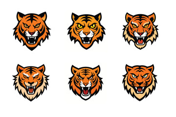 Tiger head mascot icon vector illustration. Animal head logo set