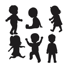 Children Silhouette Set | Vector Illustrations of Kids in Various Poses