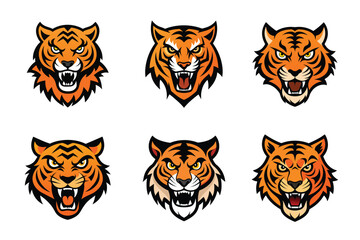 Tiger head mascot icon vector illustration. Animal head logo set