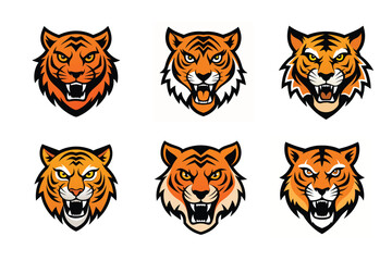 Tiger head mascot icon vector illustration. Animal head logo set