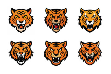 Tiger head mascot icon vector illustration. Animal head logo set