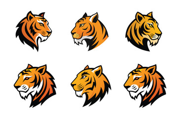 Tiger head mascot icon vector illustration. Animal head logo set
