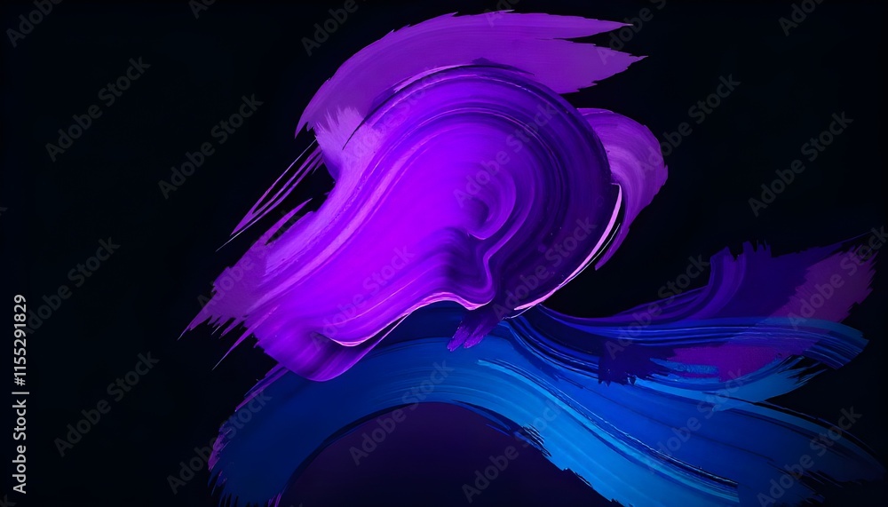 Aufkleber A digital 3D fluid shape with a purple and blue gradient, set against a dark background, creating an abstract and visually captivating art illustration