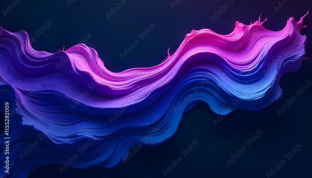 Fototapete a digital 3d fluid shape with a purple and blue gradient, set against a dark background, creating an