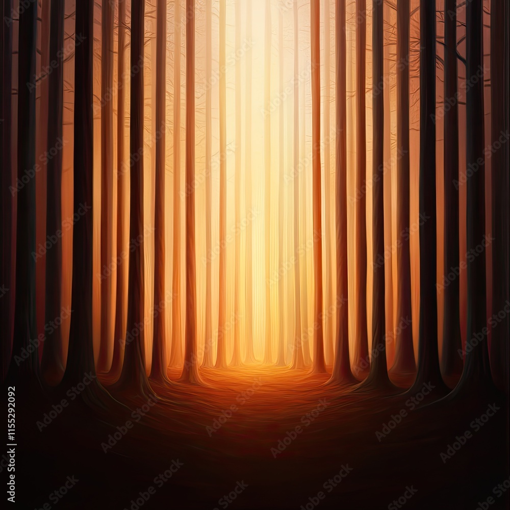 Aufkleber enchanted forest pathway with trees and golden light streaming in for a serene and mystical atmosphe