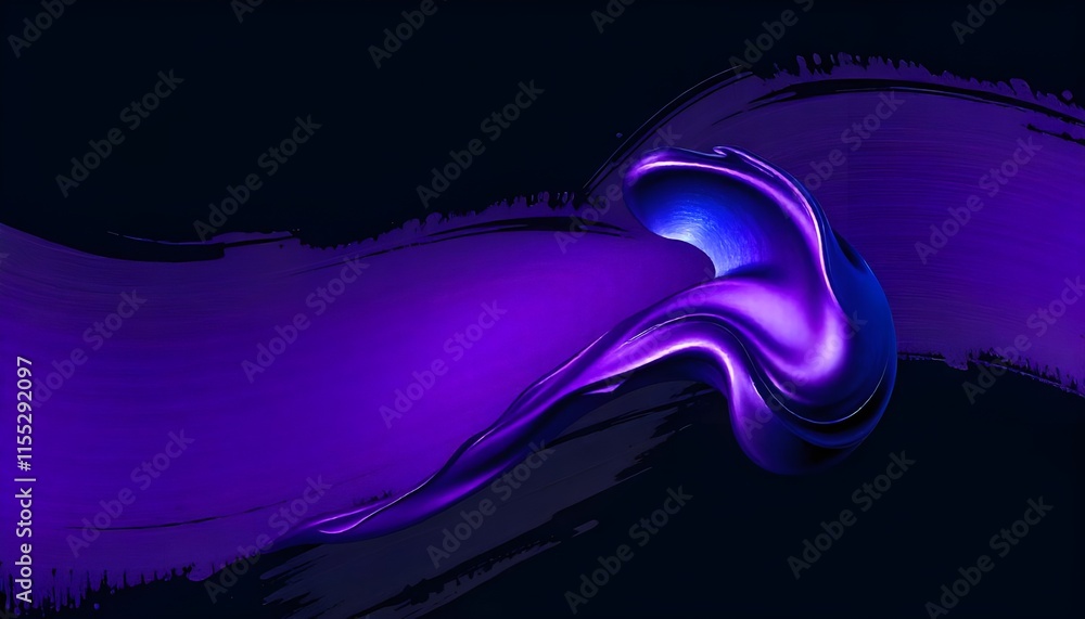Fototapete a digital 3d fluid shape with a purple and blue gradient, set against a dark background, creating an