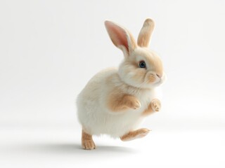 Obraz premium Fluffy Easter bunny hopping on a clean white chick background, holiday,background,festive