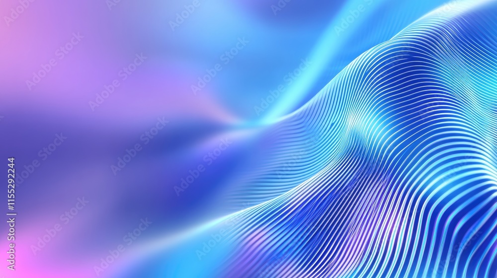 Poster abstract flowing waves in blue and purple tones with soft lighting and smooth curves emphasizing mot