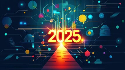 Fototapeta premium 2025 Futuristic Technology Abstract Circuit Board Digital Innovation