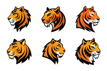 Tiger head mascot icon vector illustration. Animal head logo set