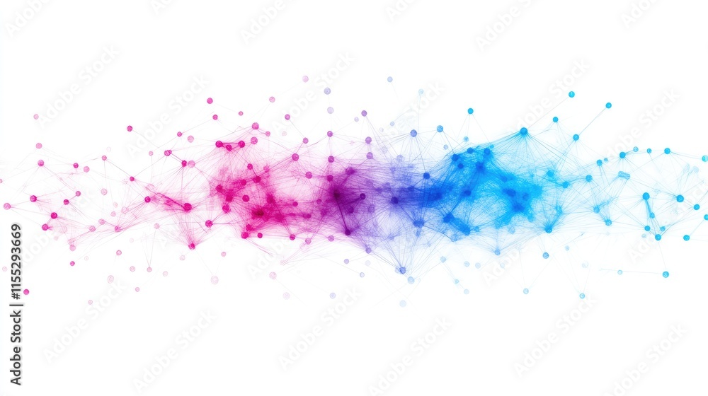Poster abstract colorful network connection illustration with dots and lines in shades of pink and blue on 