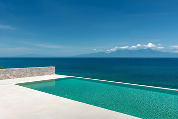 Fototapeta premium Oceanview Poolside Serenity: A Realistic Image