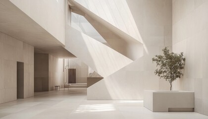 Obraz premium Modern minimalist building interior with geometric shapes and natural light
