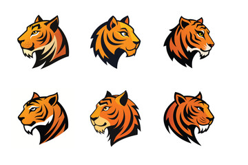 Tiger head mascot icon vector illustration. Animal head logo set