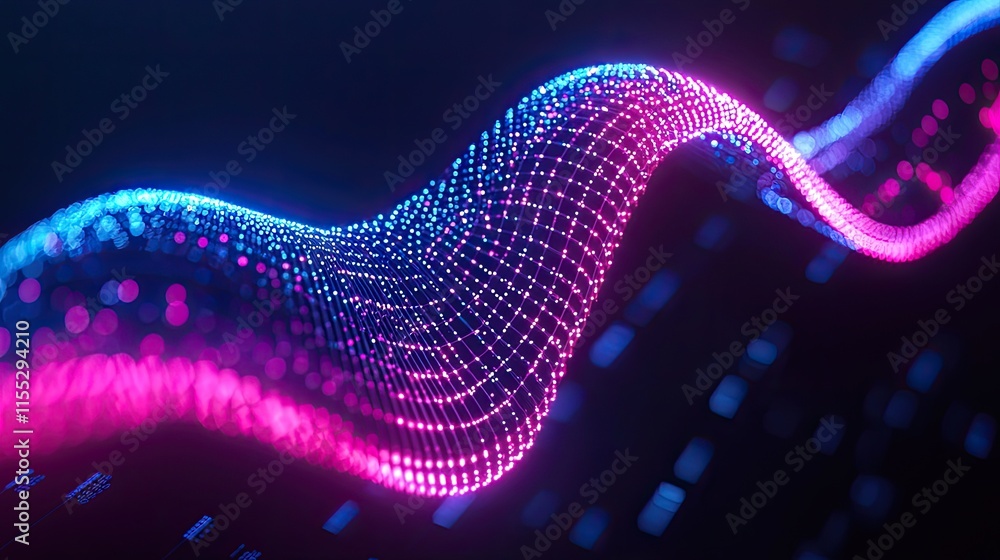 Poster abstract digital wave with colorful light effects in blue and pink creating a vivid visual represent