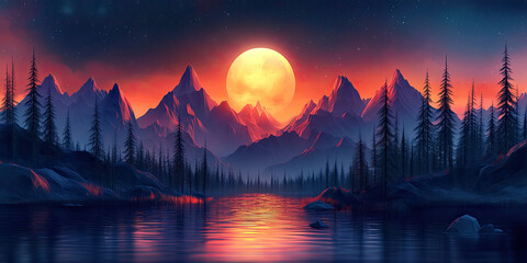 Abstract Geometric Low Poly Landscape