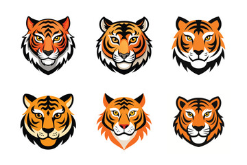 Tiger head mascot icon vector illustration. Animal head logo set