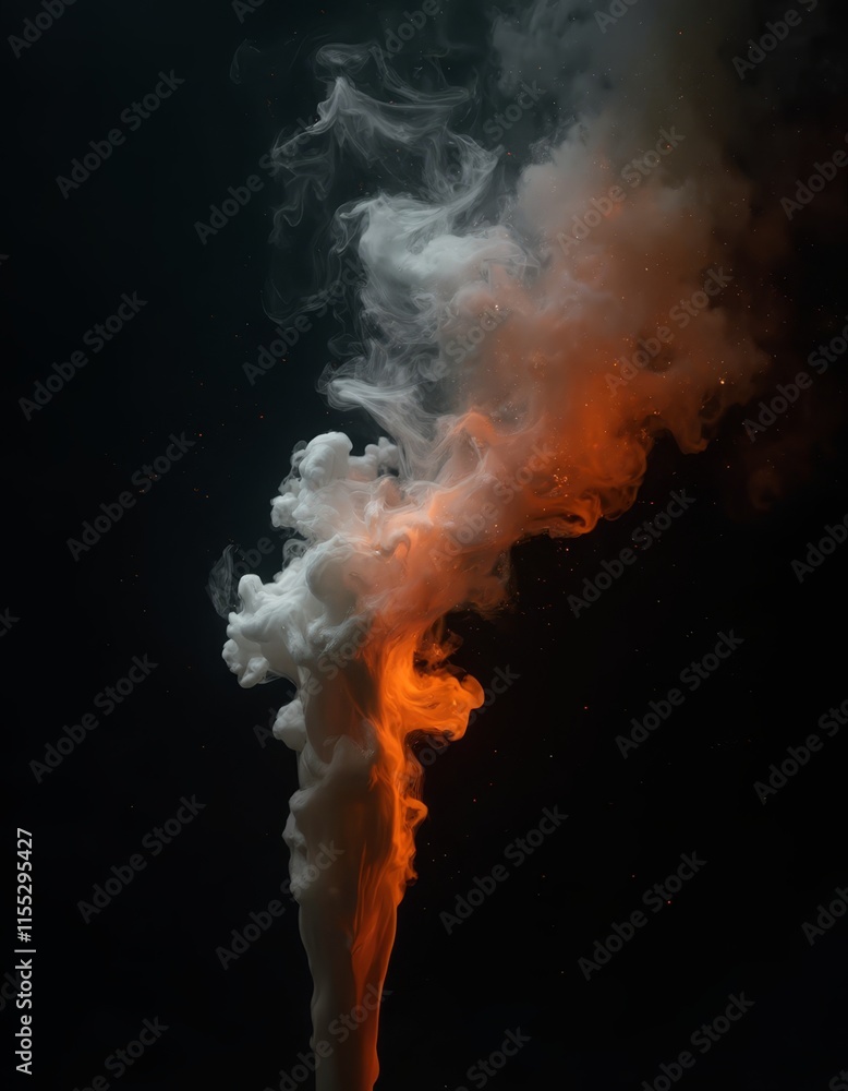 Canvas Prints A black background with orange and white smoke