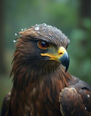 Obraz premium A close up of a bird of prey with water droplets on its head