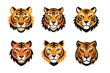 Tiger head mascot icon vector illustration. Animal head logo set