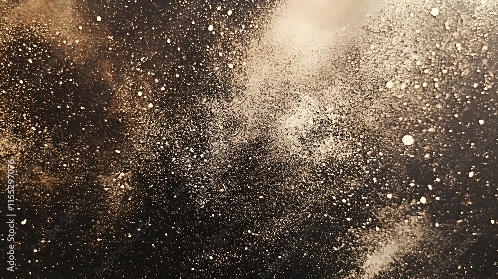 Poster golden dust exploding across dark background