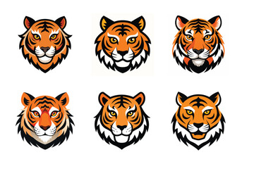 Fototapeta premium Tiger head mascot icon vector illustration. Animal head logo set