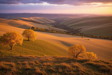 Obraz premium Landscape dawn dusk rolling golden green autumn winter trees