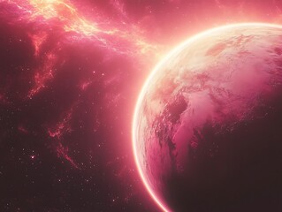 Fototapeta premium Fiery Pink Planet: A Stunning Digital Painting of a Cosmic Landscape. AI Generated