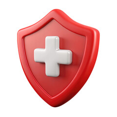 Obraz premium red shield icon with a medical cross 3d icon in cartoon plastic style minimal isolated on transparent white background, clipping path