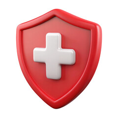 Obraz premium red shield icon with a medical cross 3d icon in cartoon plastic style minimal isolated on transparent white background, clipping path