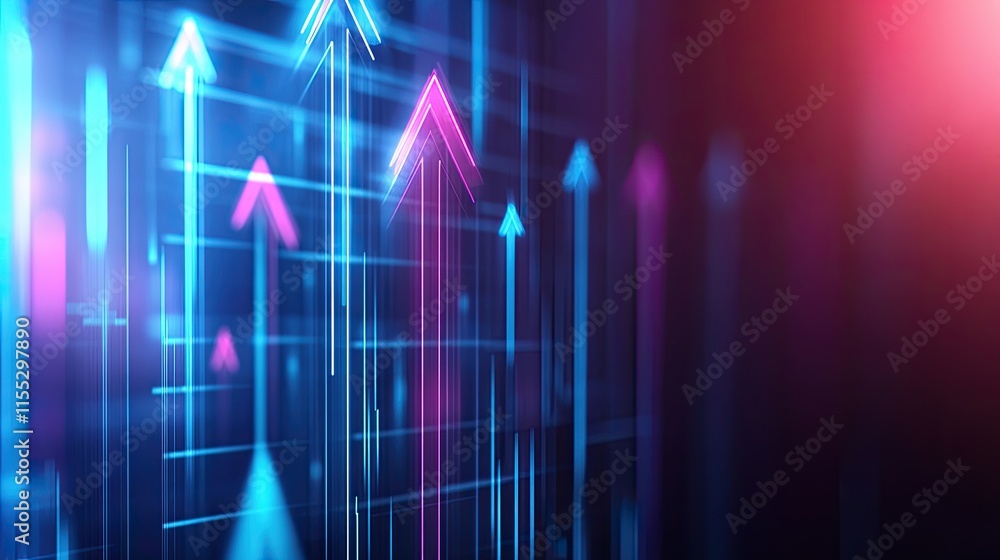 Poster abstract digital background with glowing arrows moving upward, representing growth and progress in t
