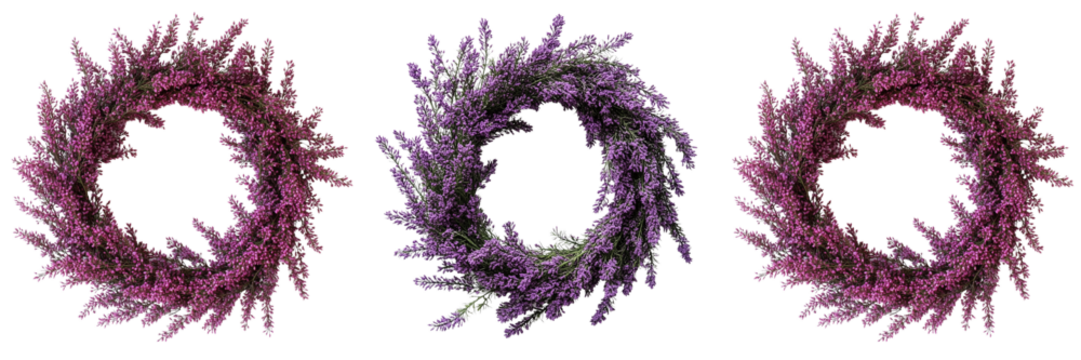 set of A purple heather wreath on a Transparent Background - Powered by Adobe
