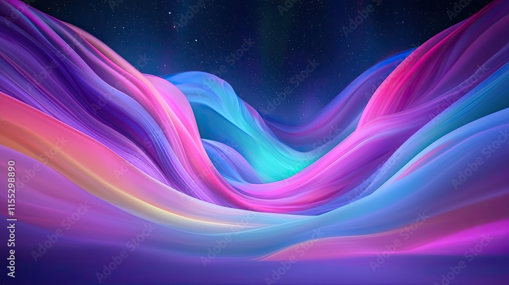 Poster abstract waves of colorful flowing light creating a dreamlike landscape with vivid hues and soft cur