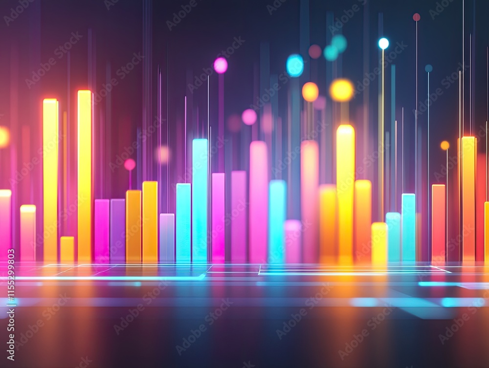 Poster colorful and vibrant data visualization with bars and dots in modern digital style for business anal