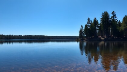 Serene Lakeside Scene with Reflections of Pines